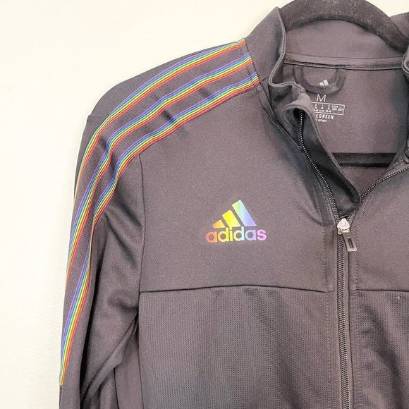ADIDAS Women's Black Tiro Training Pride Stripe Front Zip Track Jacket Medium - Picture 7 of 11